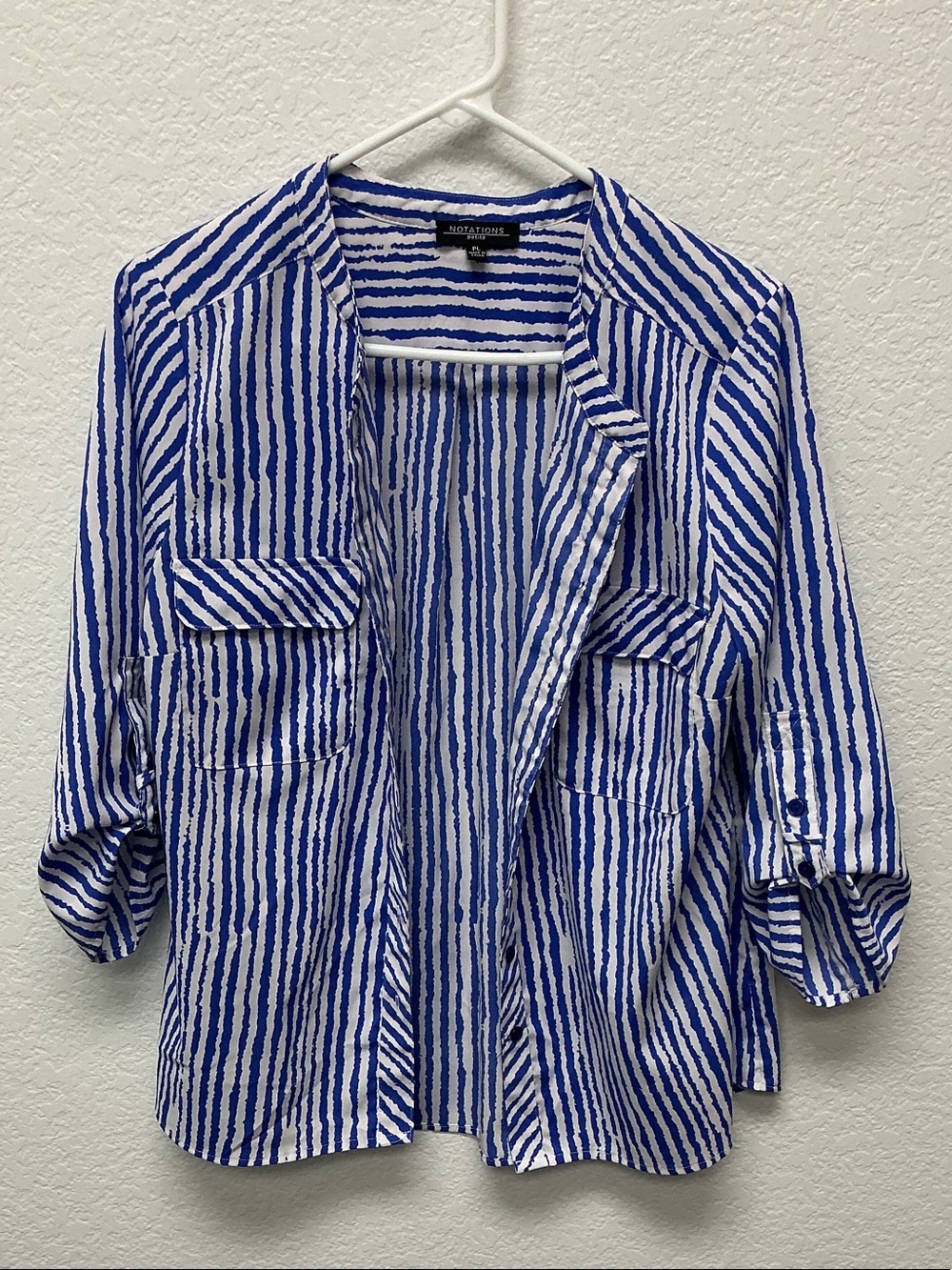 Notations Blue & White Striped Open-Front Shirt Jacket